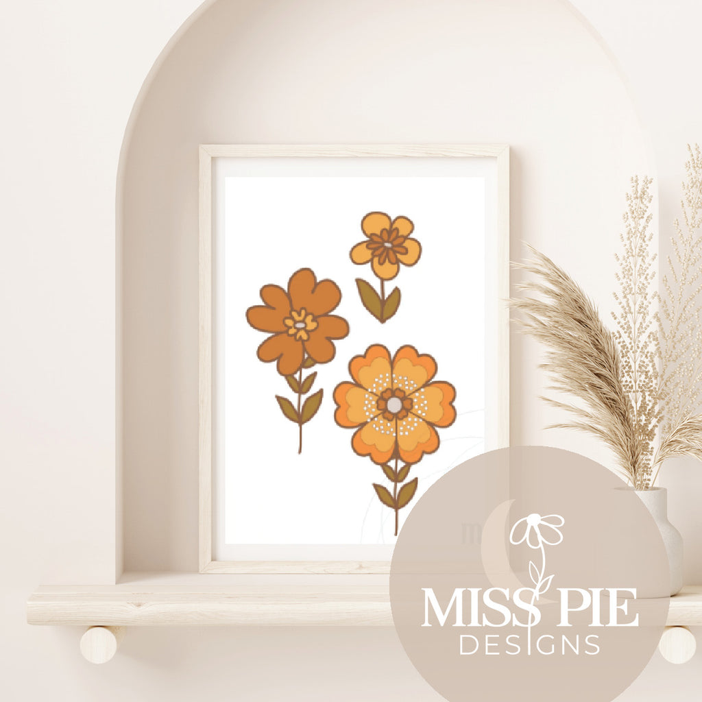 Retro flowers Print - Orange