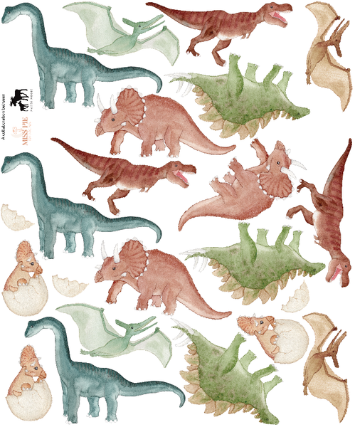 Mini Watercolour Dinosaur Wall Decals