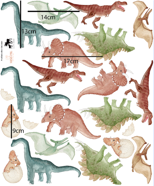 Mini Watercolour Dinosaur Wall Decals