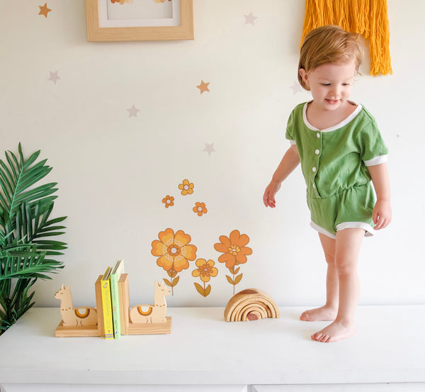 Retro Flowers Decal - Dusty Pink