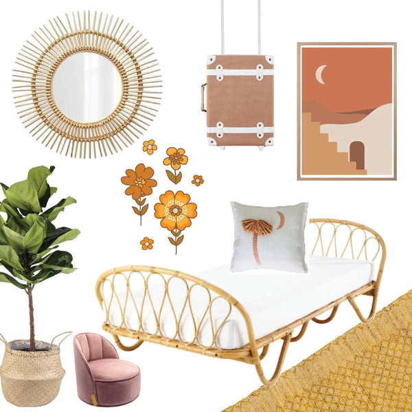 Retro Flowers Decal - Dusty Pink