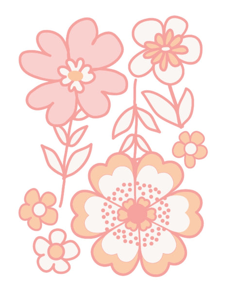 Retro Flowers Decal -  Peach and Pink