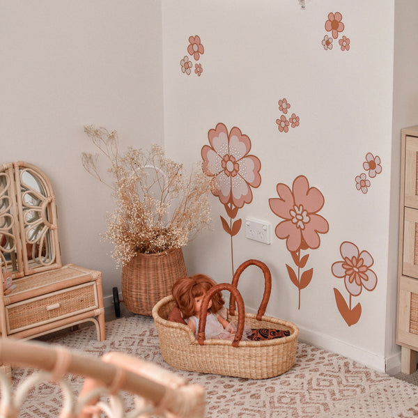 Retro Flowers Decal - Dusty Pink
