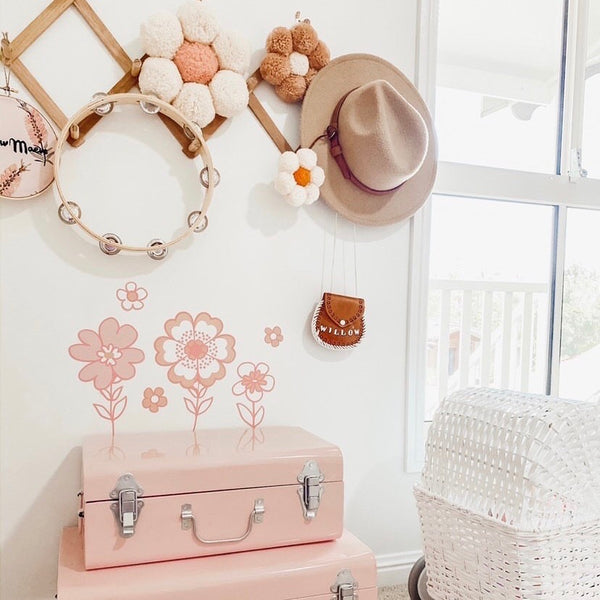Retro Flowers Decal -  Peach and Pink