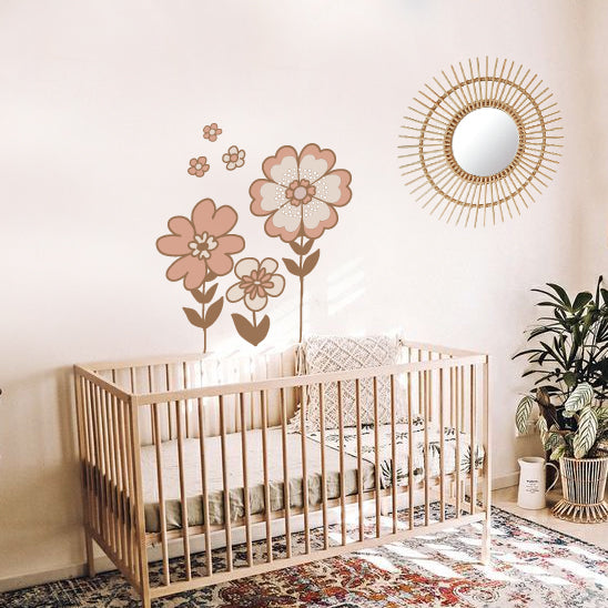 Retro Flowers Decal - Dusty Pink