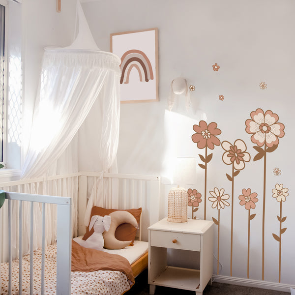 Retro Flowers Decal - Dusty Pink