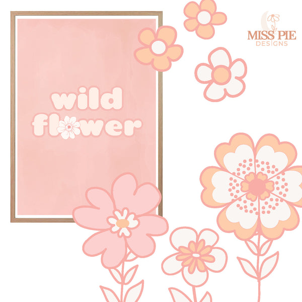 Retro Flowers Decal -  Peach and Pink