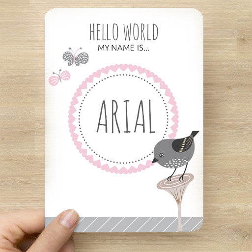 Pink Woodland Name Announcement Card