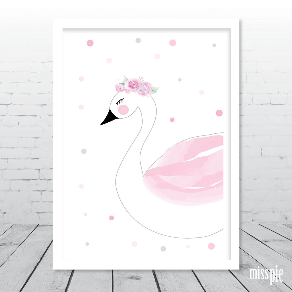 Purple and Pink Floral Swan Print