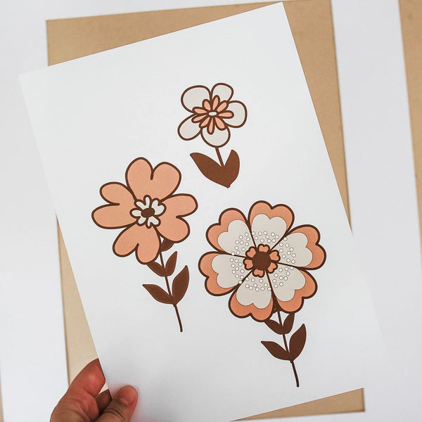 Retro flowers Print - Pink/brown