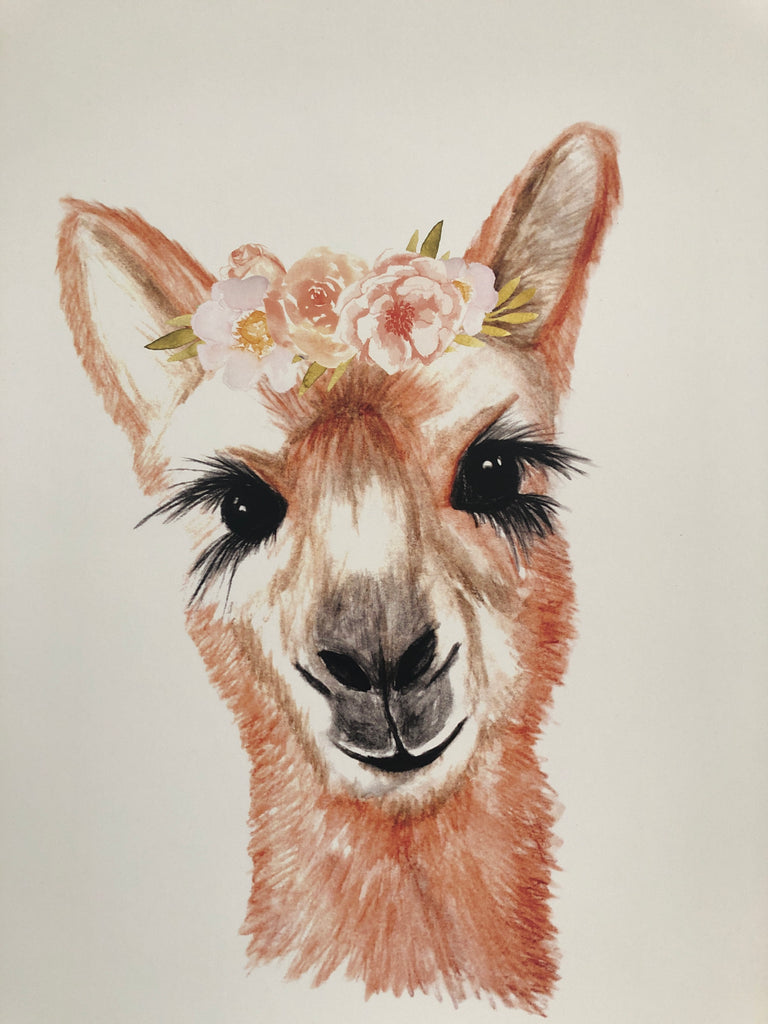 Llama Watercolour Print - Light Pinks