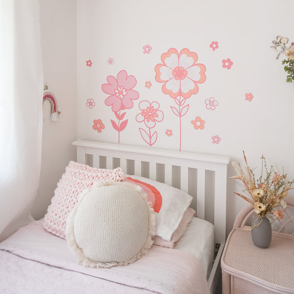Retro Flowers Decal -  Peach and Pink
