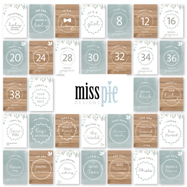Pregnancy and IVF Milestone Cards - mint and wood