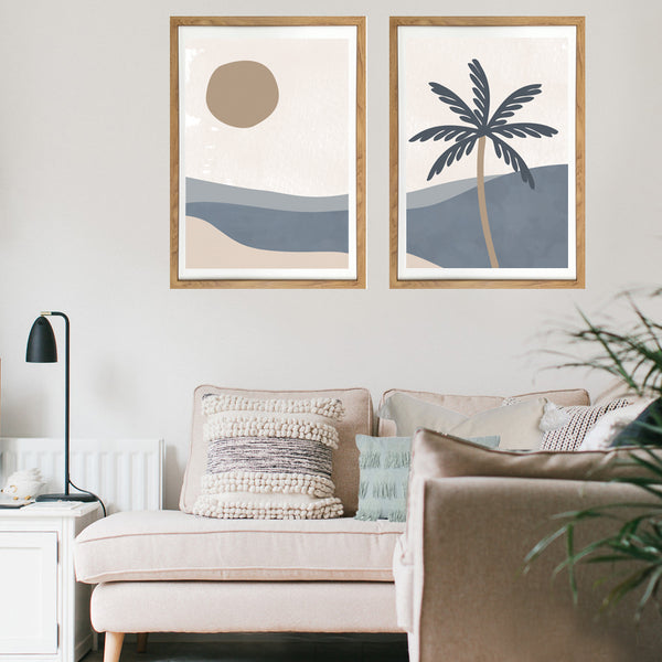 Blue Palm Landscape - Print pair