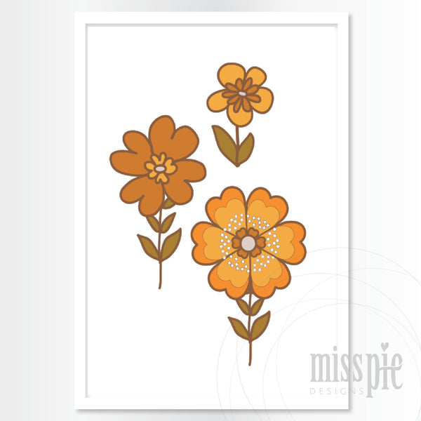 Retro flowers Print - Orange