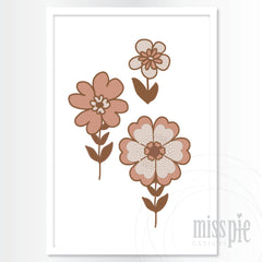 Retro flowers Print - Pink/brown