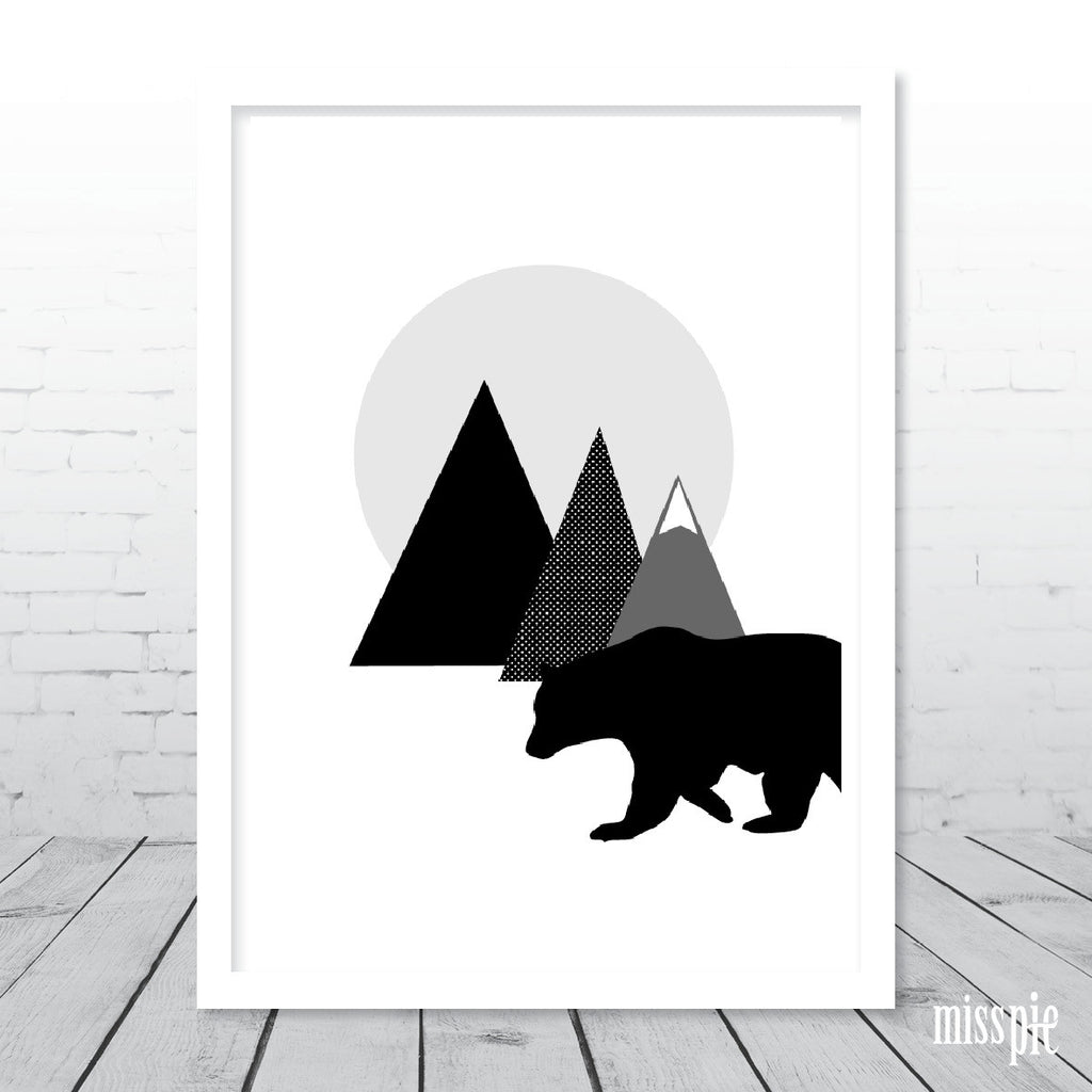 Wild Bear Monochrome Print