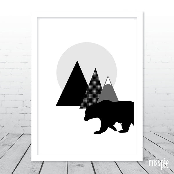 Wild Bear Monochrome Print